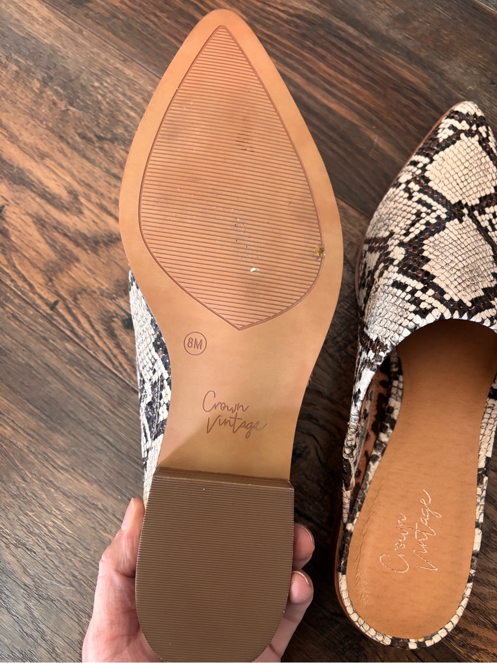 Crown Vintage Beige & Black Snake-Print Pointed Slip-On Mules - Picture 2 of 2